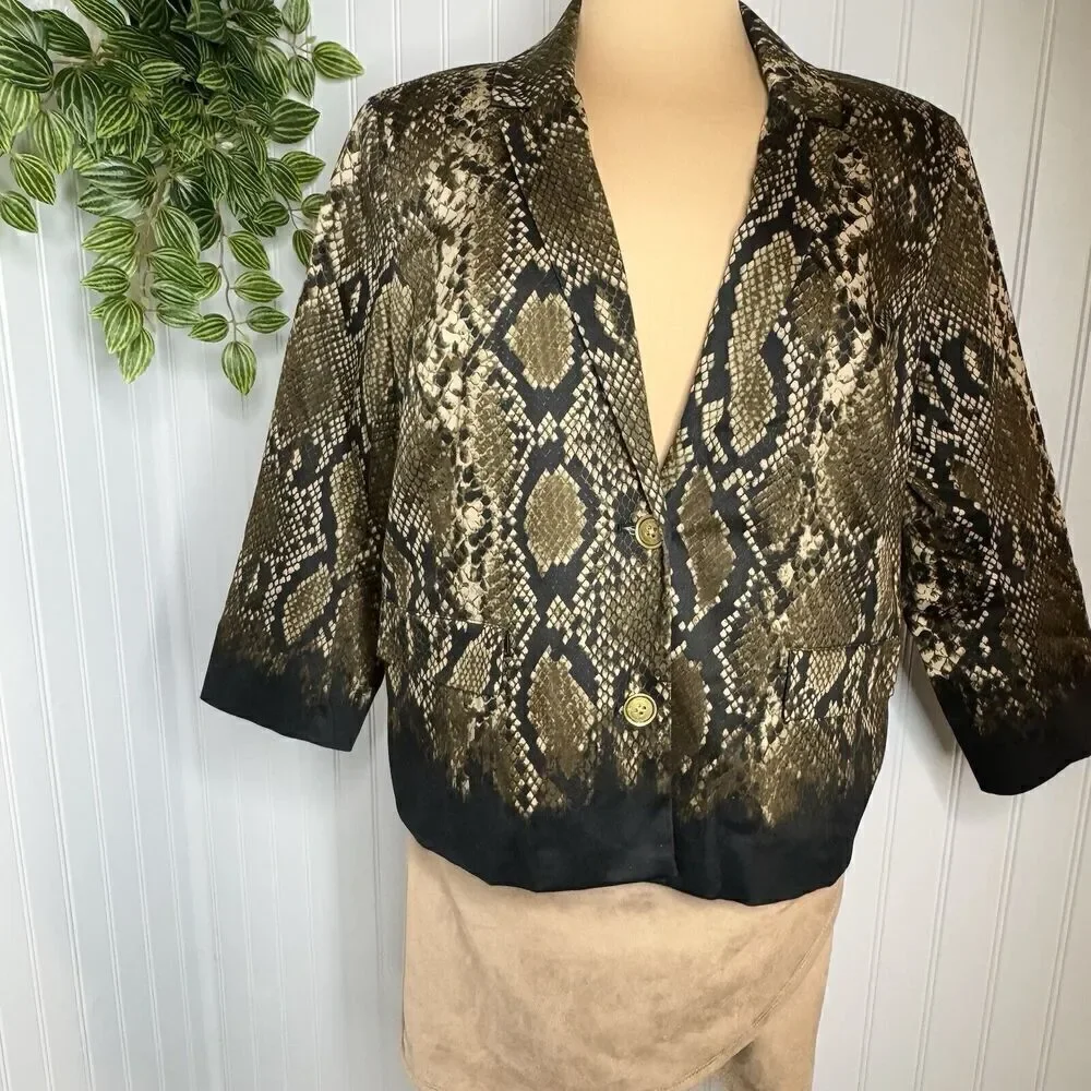 Michael Kors Sz 12 Women’s Blazer Jacket Cotton Snake Skin Animal Print Lined